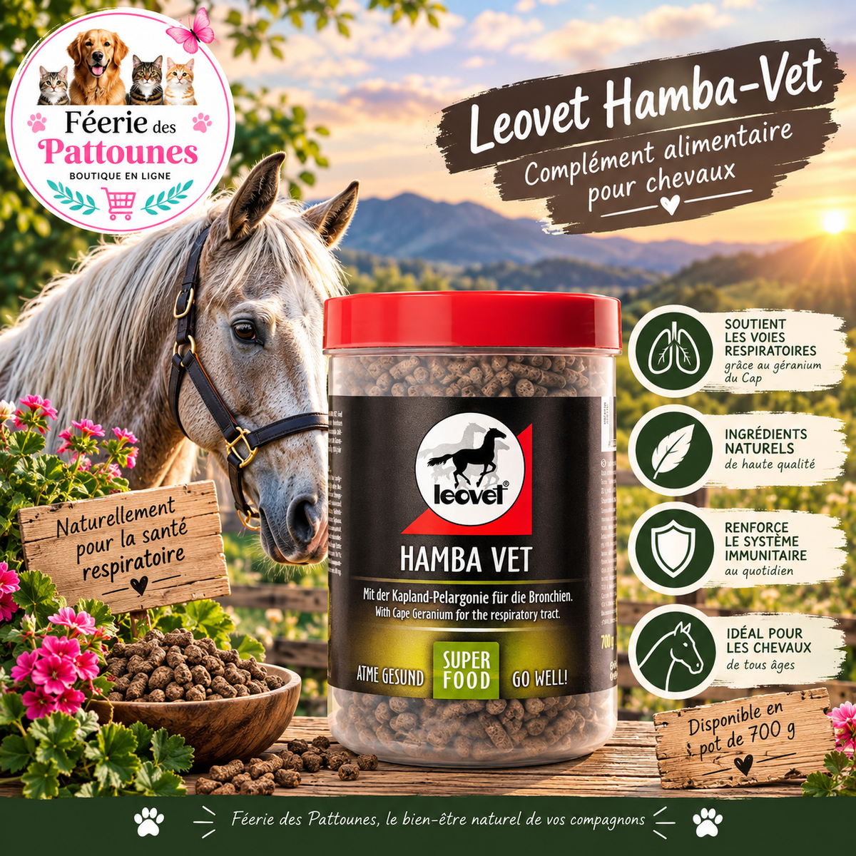 🌿🐴 leovet – Hamba‑Vet, Complément Respiratoire aux Herbes (700 g)