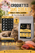 🐱 Croquettes Sans Céréales – Poulet, Thon & Saumon – Chat Stérilisé (1,5 kg & 5 kg)