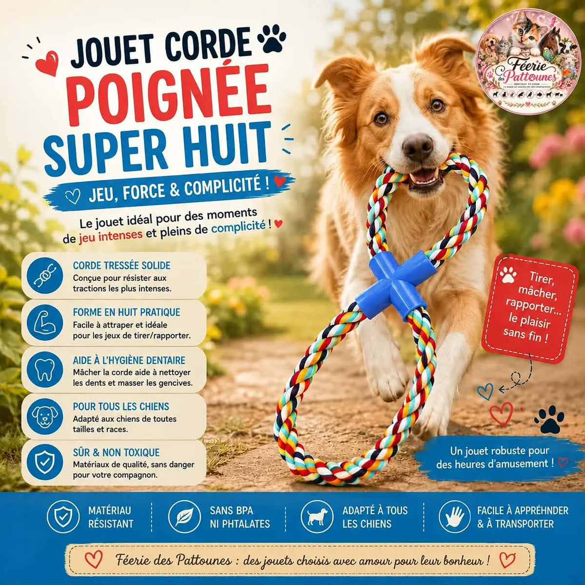 🪢 Jouet Corde Poignée Super Huit – 37 cm