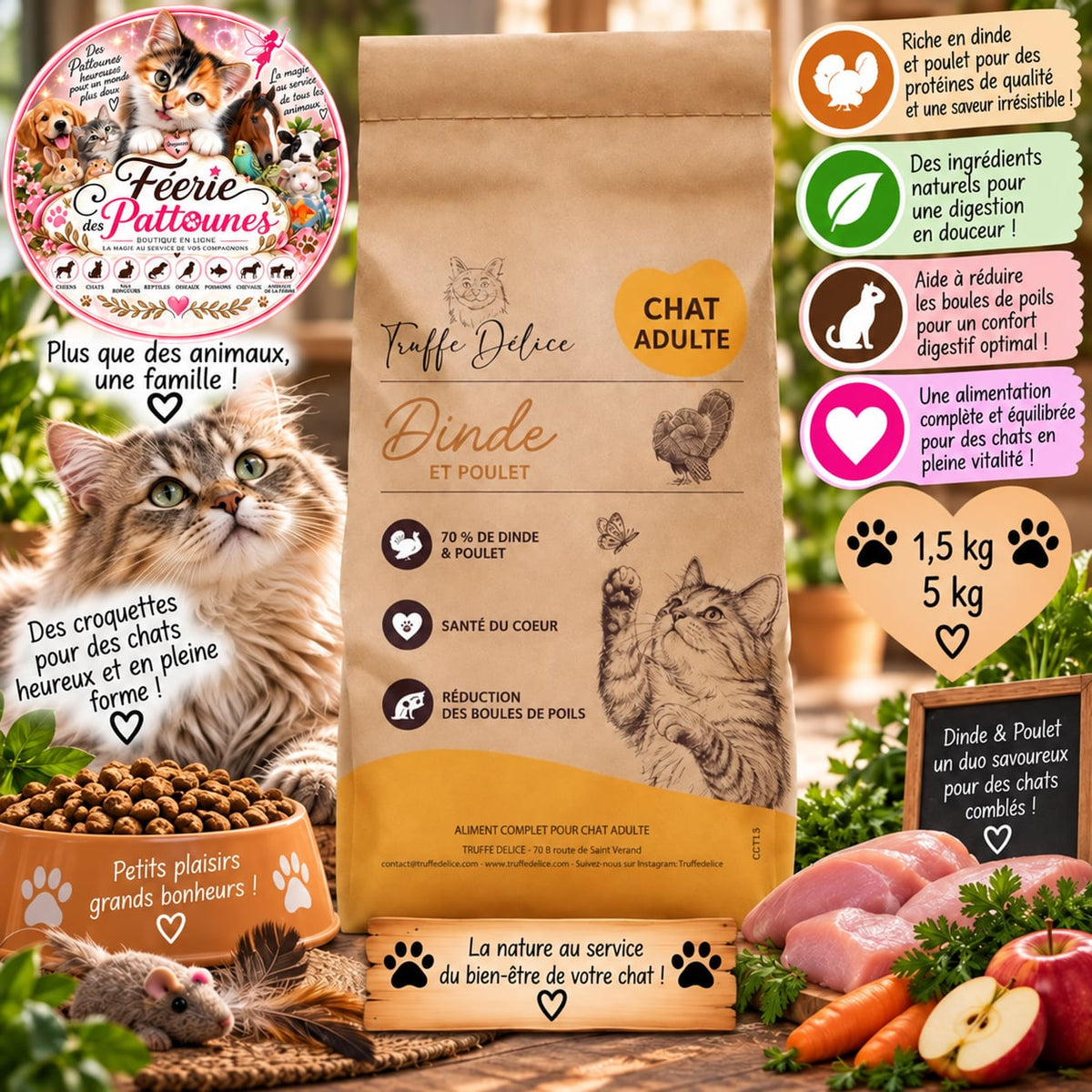 🐈🔥 Croquettes Chat Adulte – Dinde & Poulet