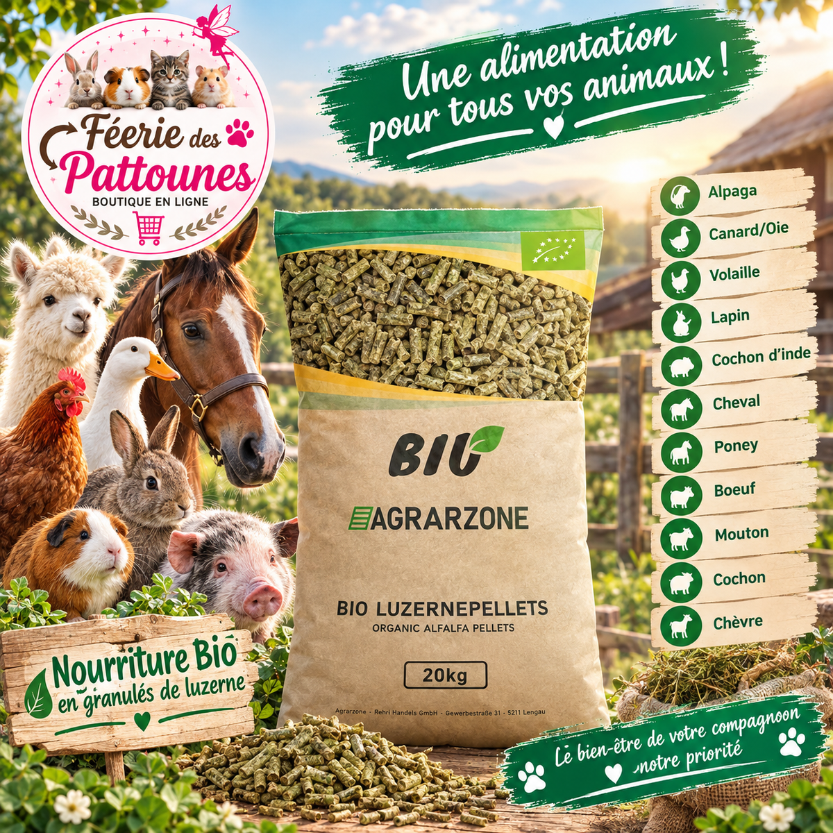 🌱🐾 Granulés de Luzerne Bio  (20 kg)