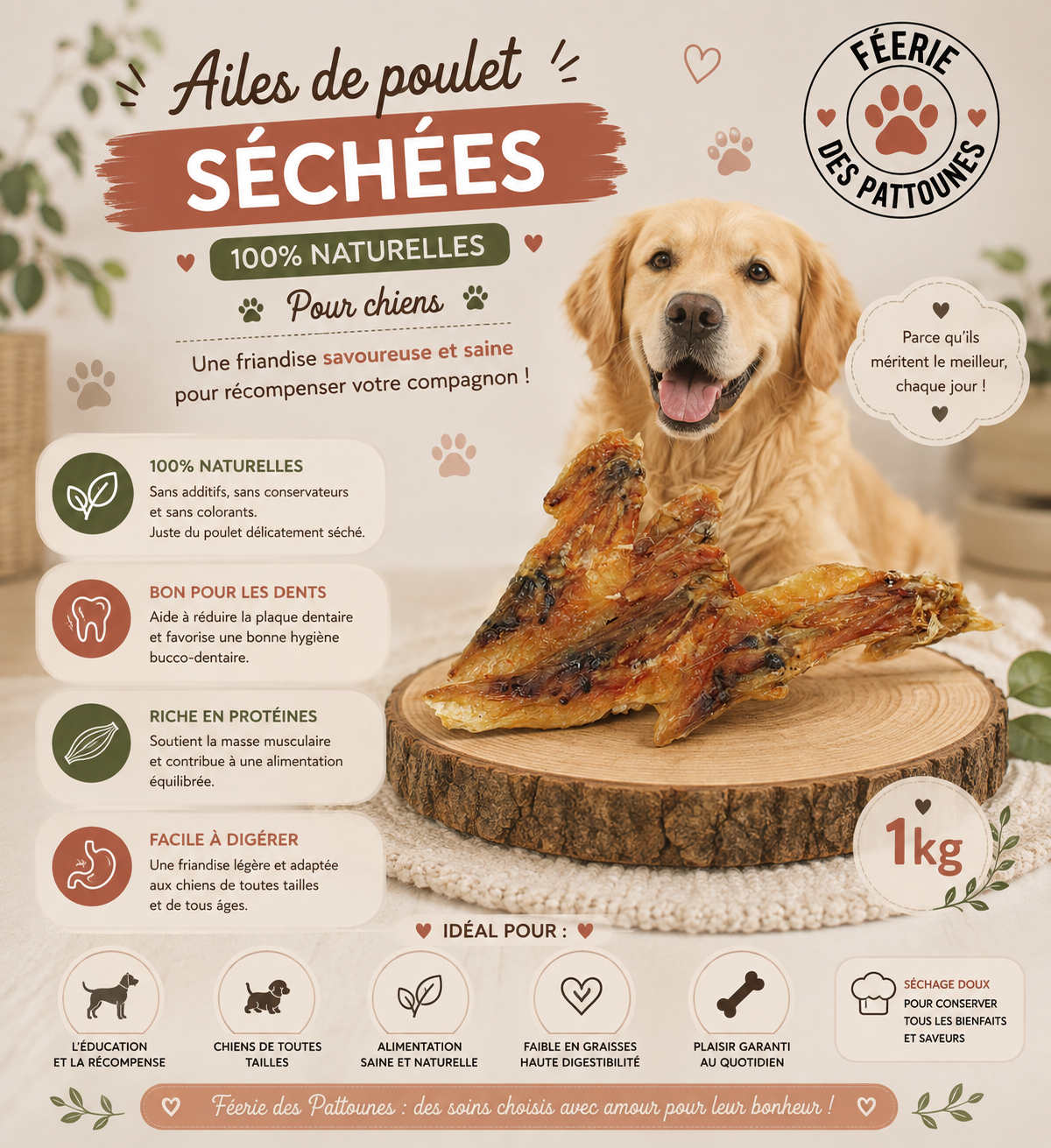 🍗 Ailes de Poulet Séchées Bubimex – Friandises Naturelles (1 kg)