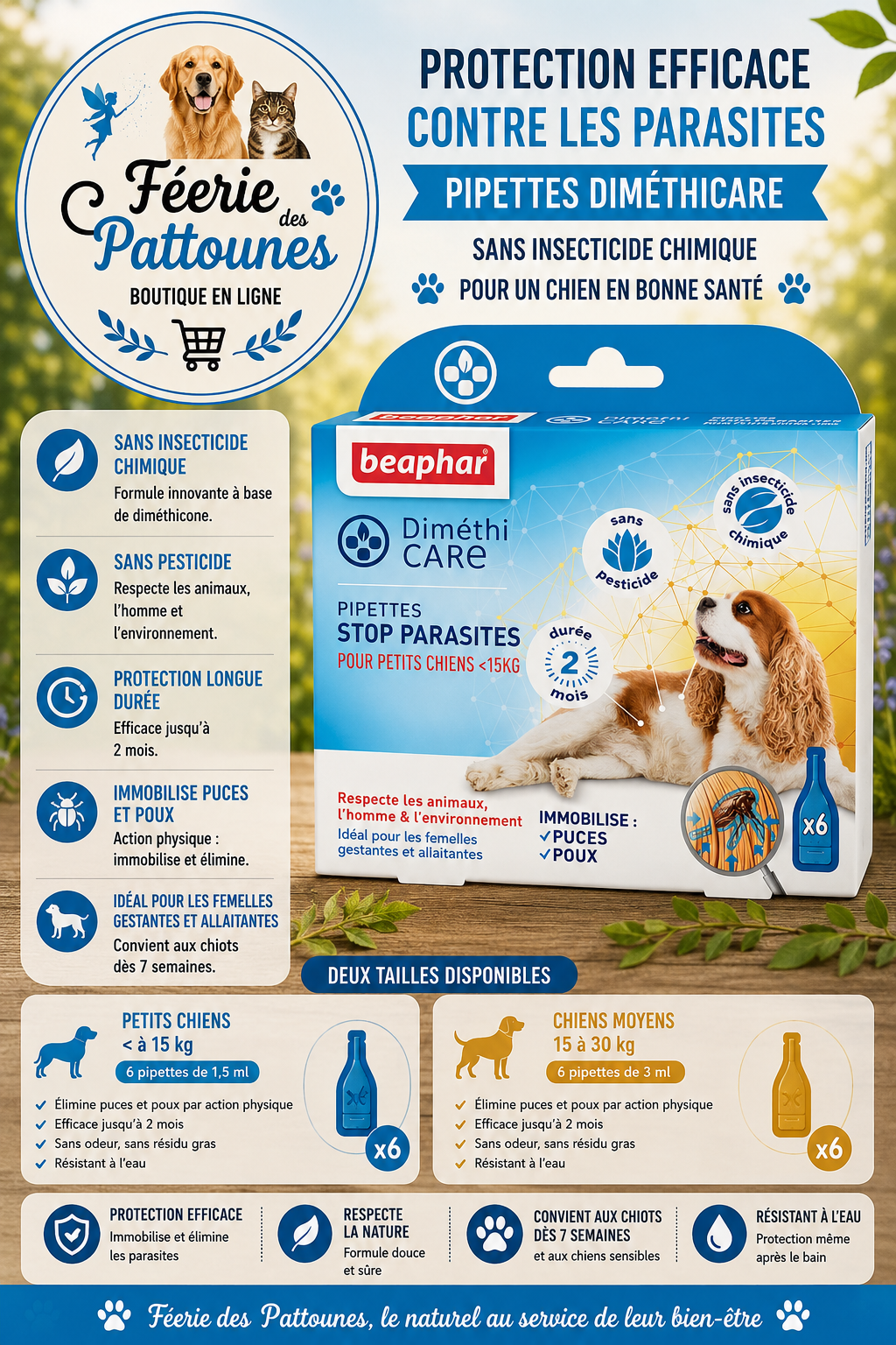 🛡️🌿🐶 Pipettes Diméthicare Stop Parasites – Beaphar Chien (6 pipettes)