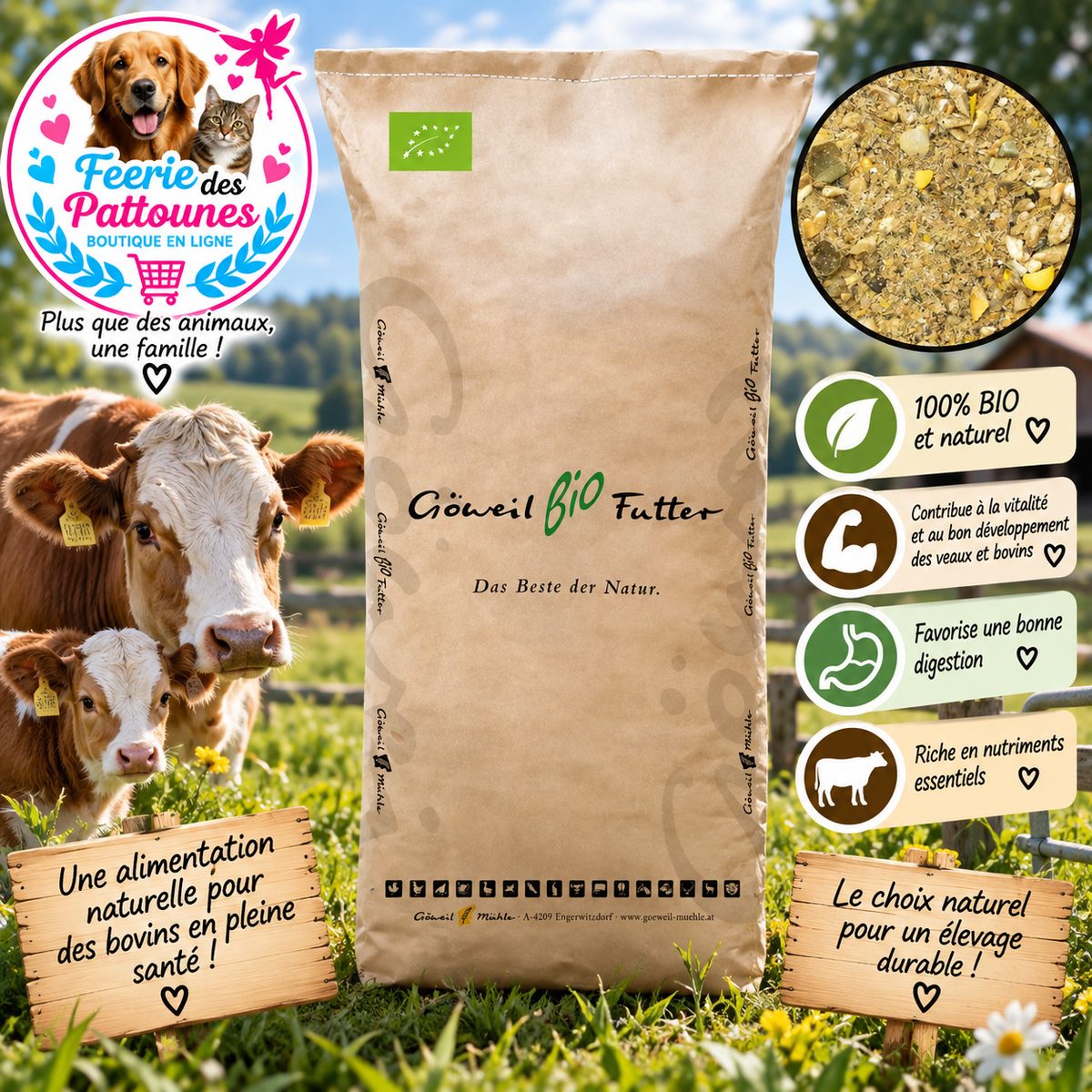 🐄🌱 Göweil – Aliment Biologique pour Bovins & Veaux (Farineux, 30 kg)