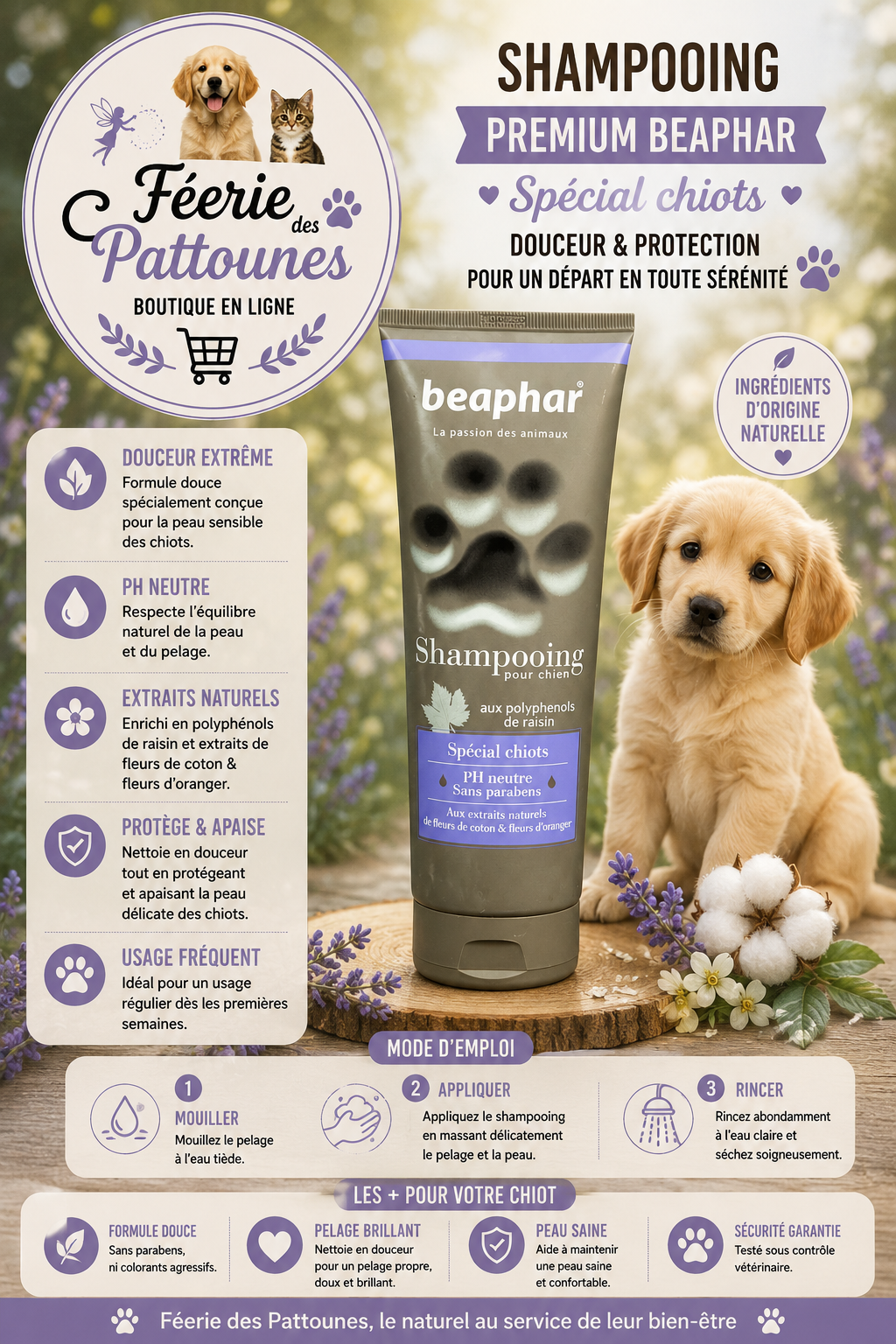🐾🌼 Shampooing Premium Spécial Chiots – Beaphar (250 ml)