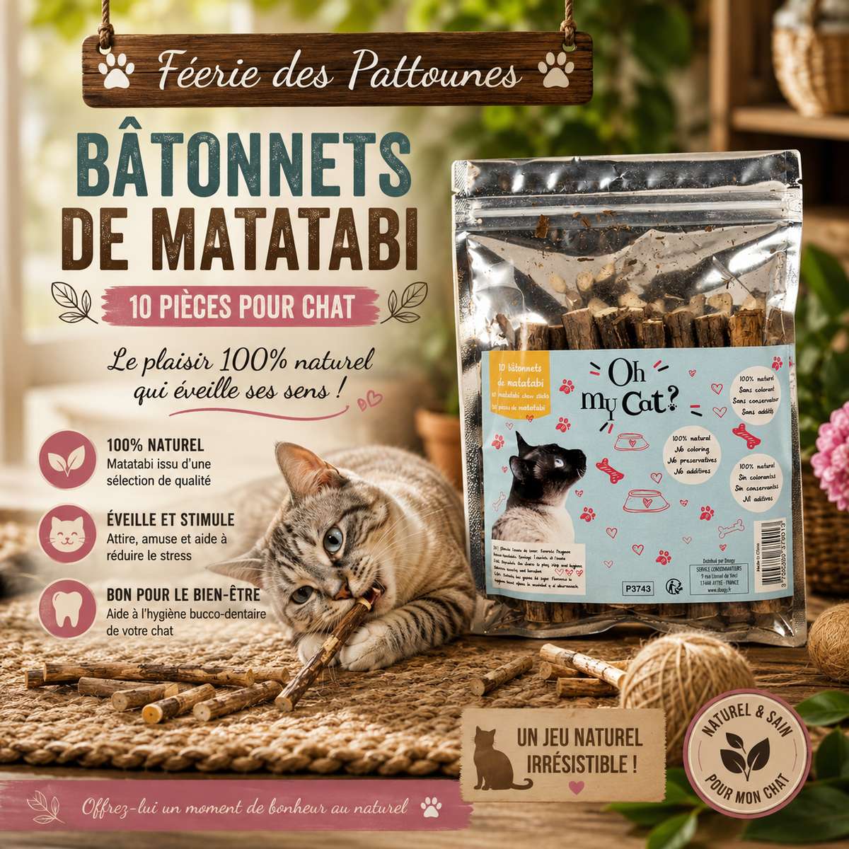 🐾 Bâtonnets de Matatabi – Lot de 10 (Oh My Cat)