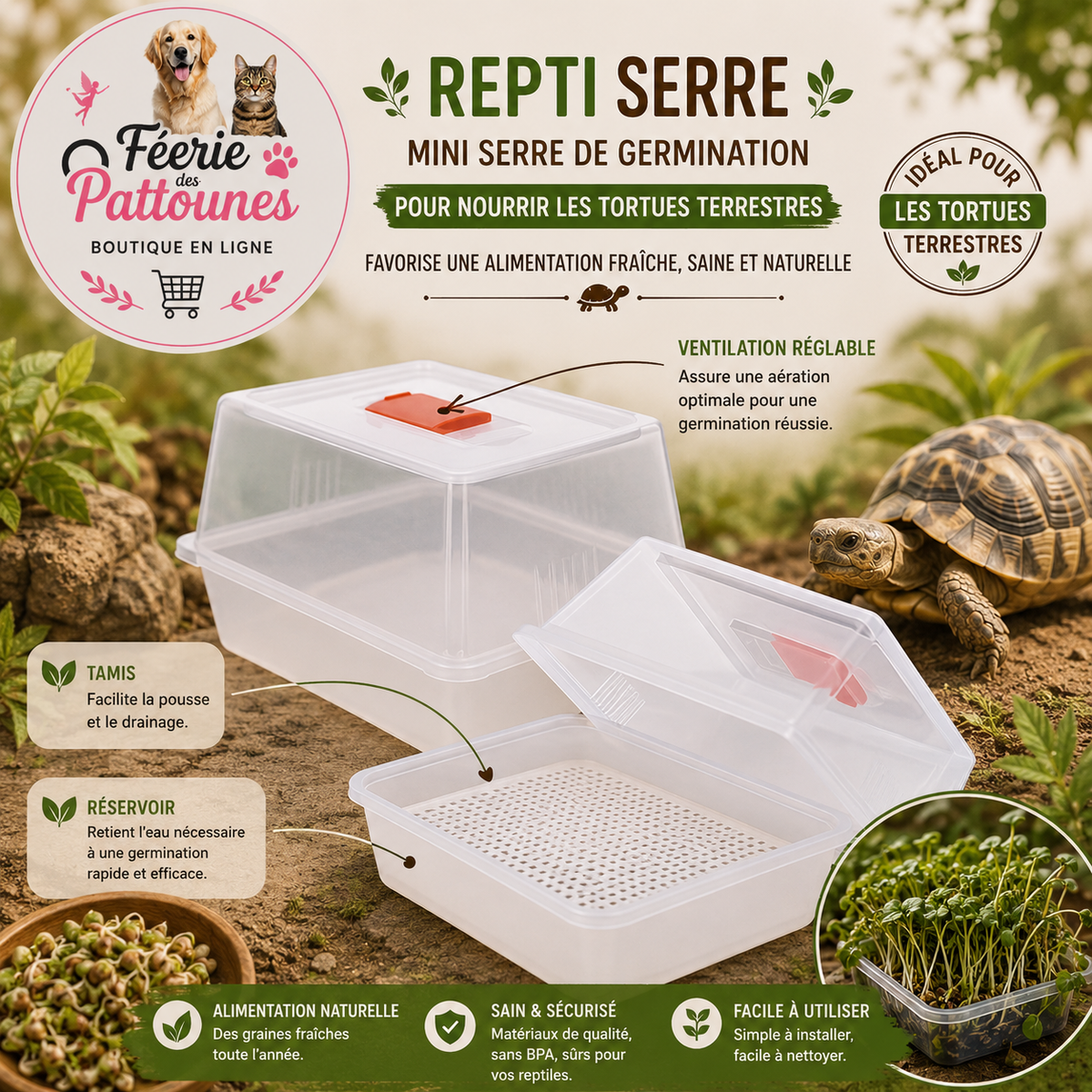 🌱🐢 Repti Serre – Mini Serre de Germination pour Tortues Terrestres