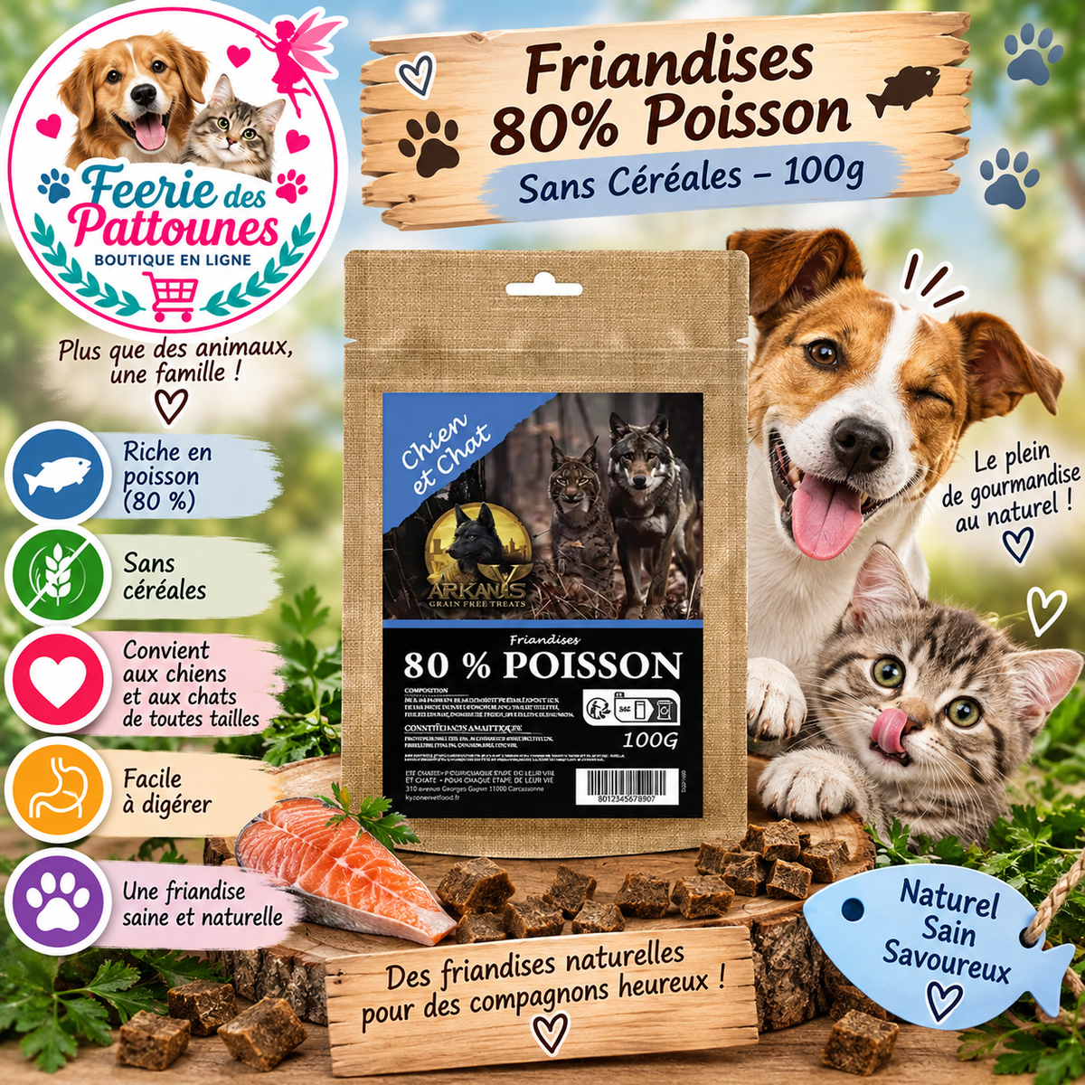 🐟💙 Friandises 80 % Poisson – Sans Céréales – 100 g