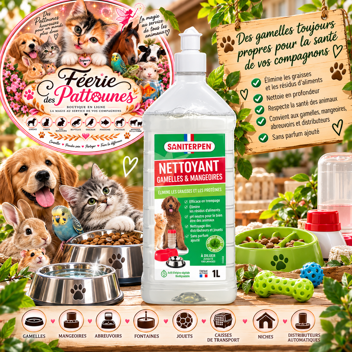 🥣 Saniterpen Nettoyant Spécial Gamelles & Mangeoires – 1 L