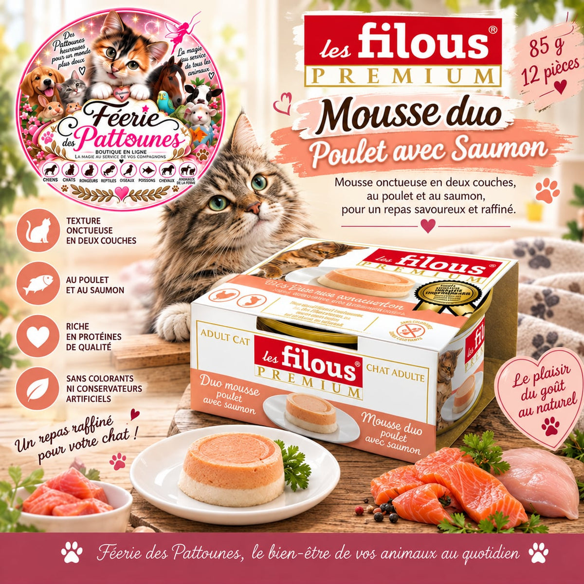 🐱🍗🐟 Mousse Duo – Poulet & Saumon – 85 g (x12)