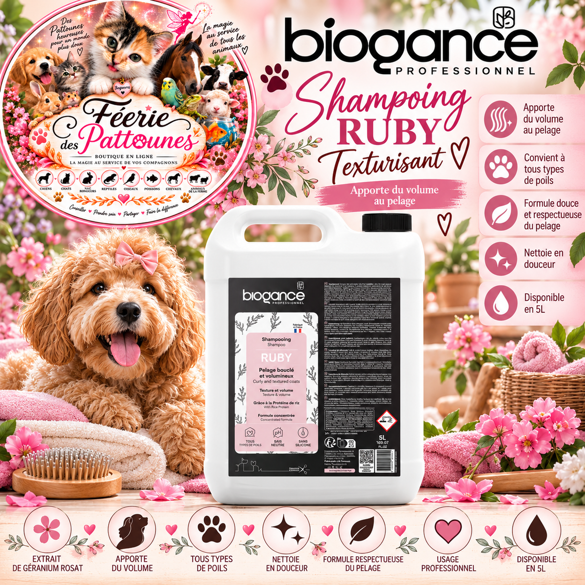 💎 Shampooing Ruby Texturisant Biogance – Volume & Vitalité – 5 L