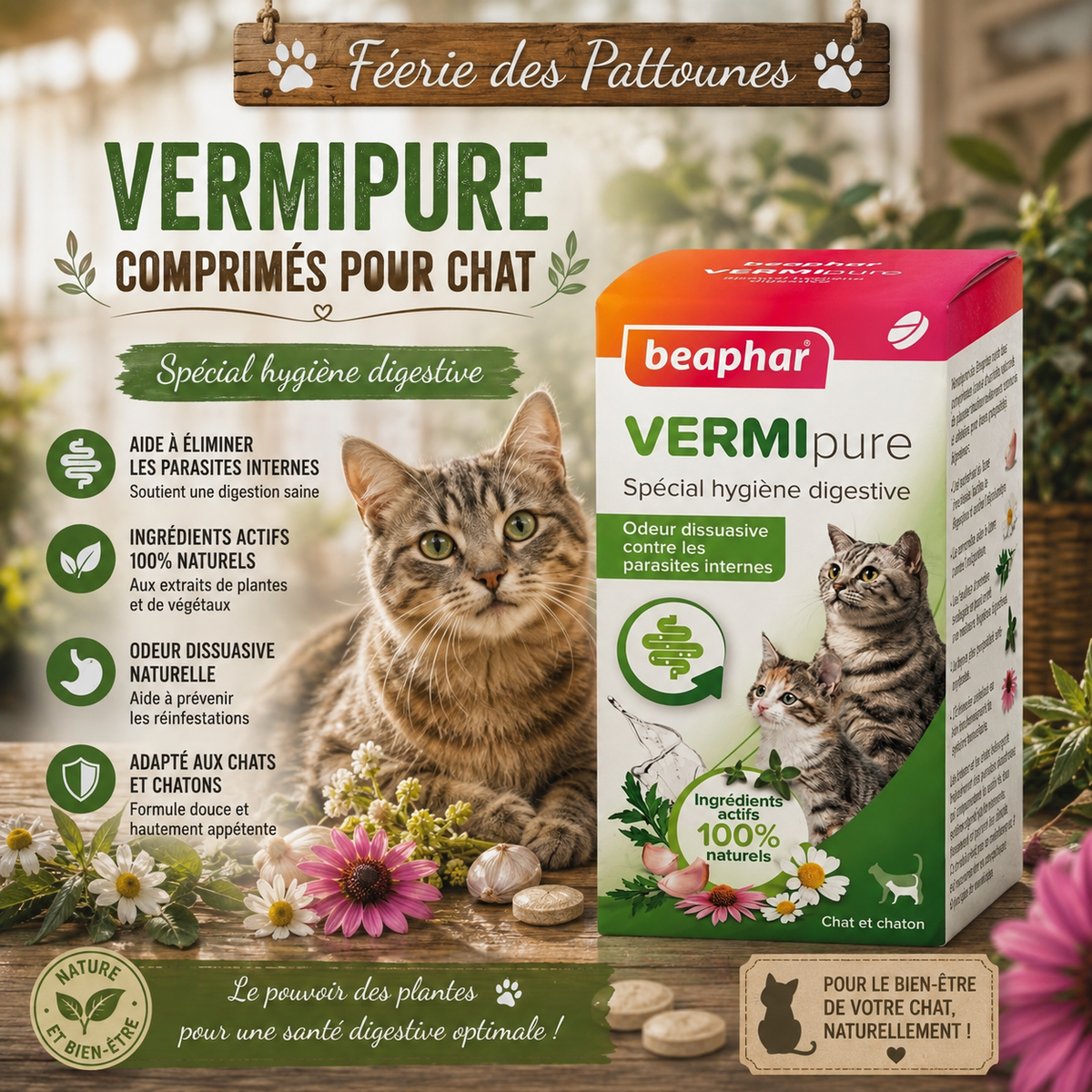 🐱 Vermipure – Comprimés Naturels pour Chat & Chaton (50 comprimés)