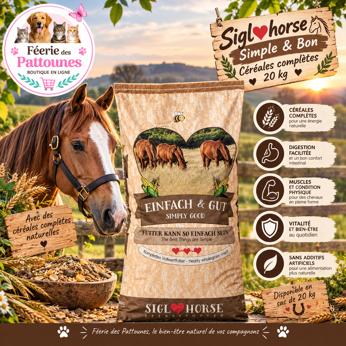 🌾🐴 Siglhorse – Simple & Bon, Céréales Complètes (20 kg)