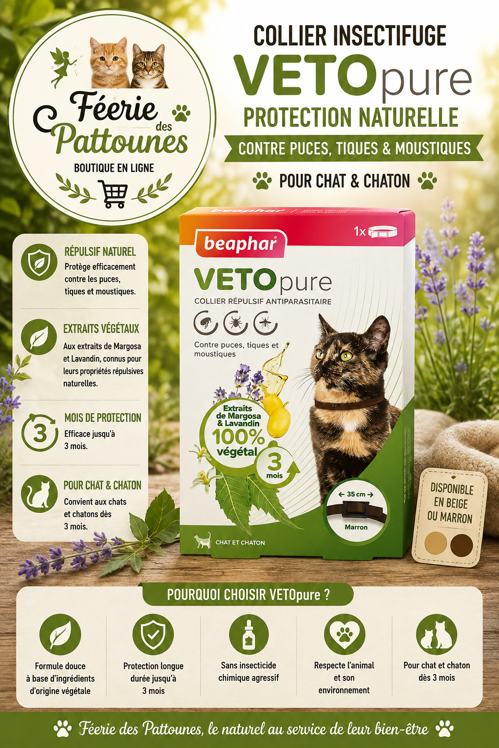 🛡️🐱 Collier Insectifuge VETOpure – Beaphar Chat & Chaton (35 cm)