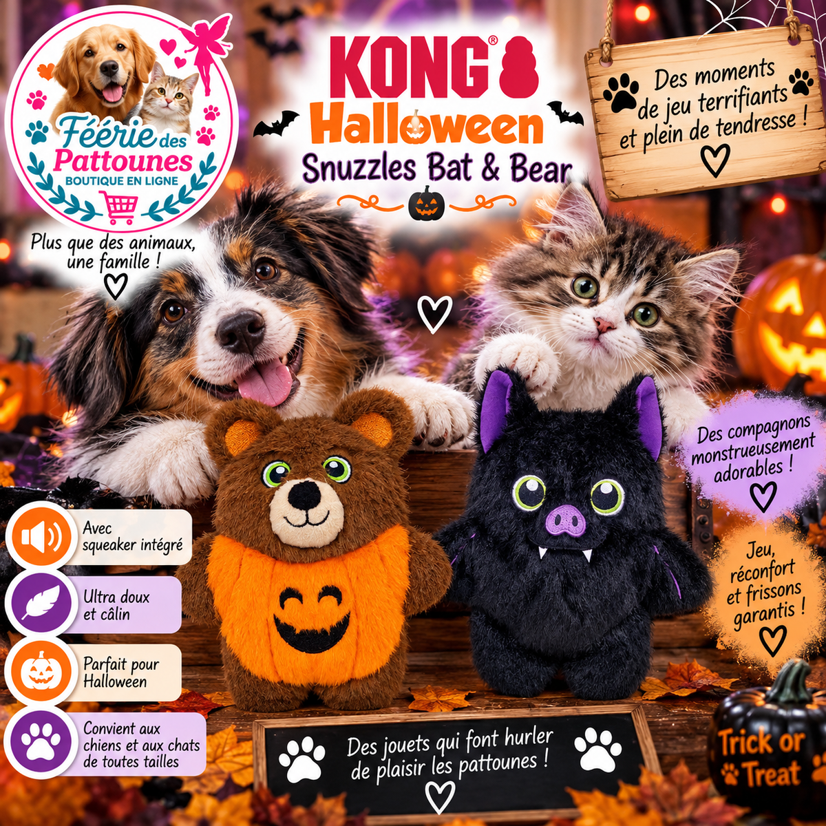🎃🦇🐻 KONG® Halloween Snuzzles Bat & Bear – 21,5 cm