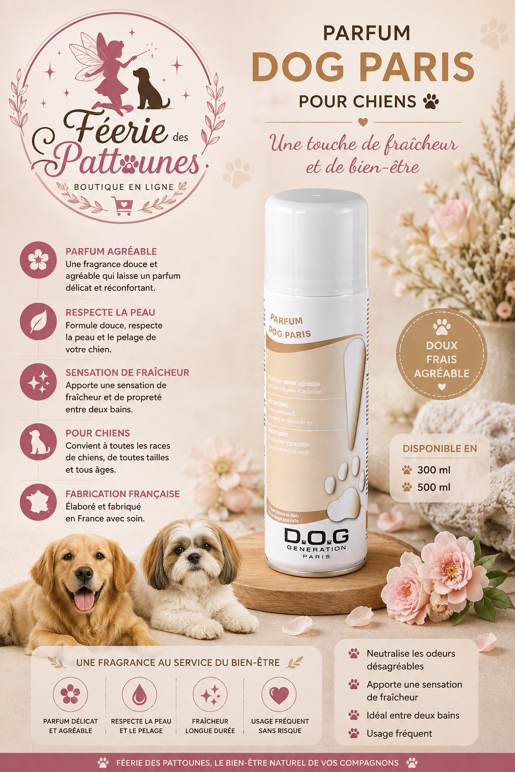 🎀✨ Parfum Dog Paris – Dog Génération (300 ml • 500 ml)