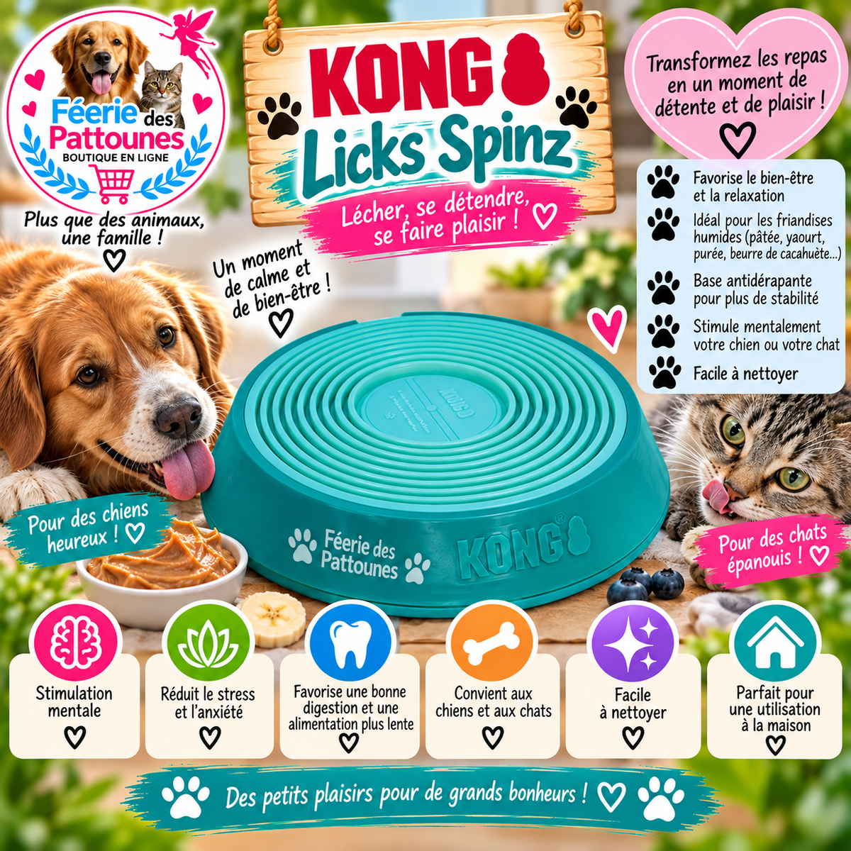 🌀🐾 KONG Licks Spinz – Tapis Rotatif & Texturé