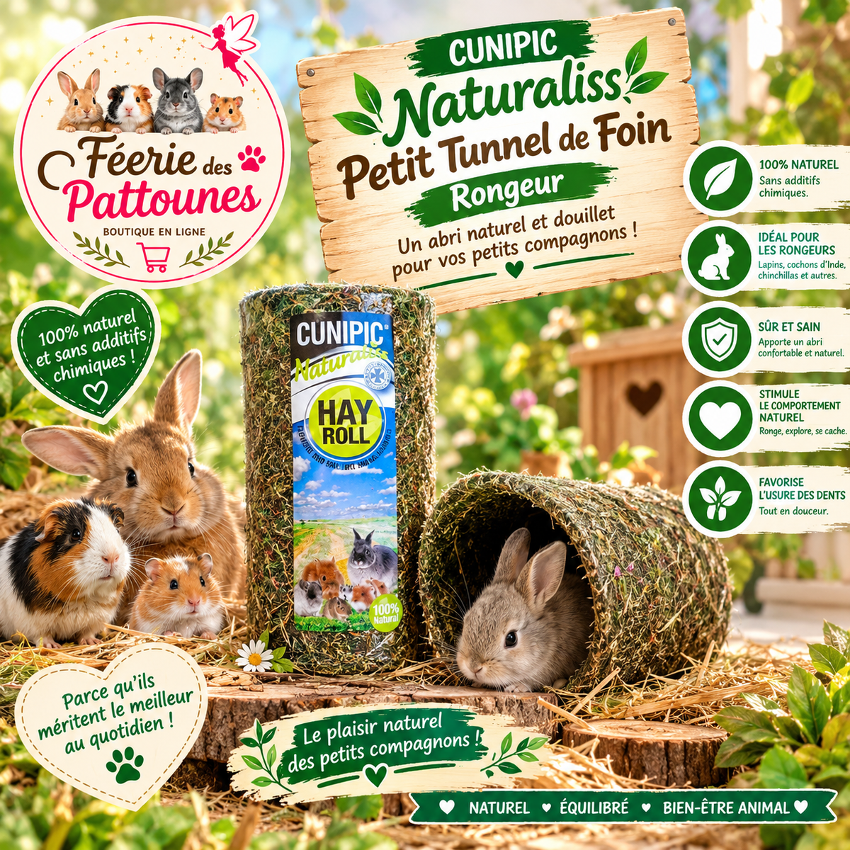 🌾🐭 Cunipic Naturaliss – Petit Tunnel de Foin – Rongeurs