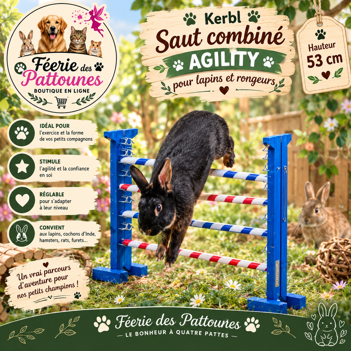 🐇🏅 Kerbl – Saut Combiné Agility pour Lapins & Rongeurs (Hauteur 53 cm)