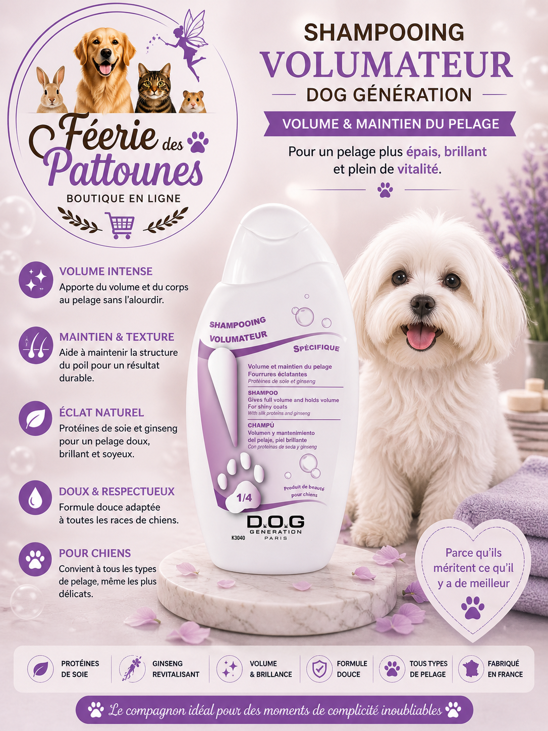 🐩✨ Shampoing Volumateur – Dog Génération (250 ml • 1 L • 5 L)