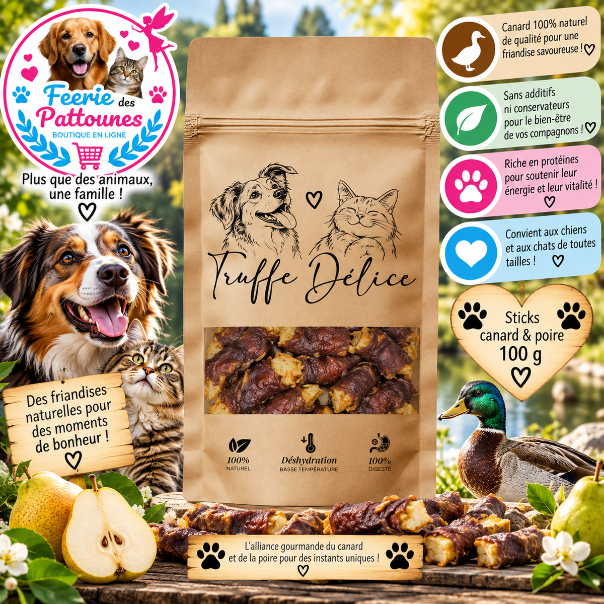 🦆🍐 Sticks Canard & Poire – 100 % Naturels