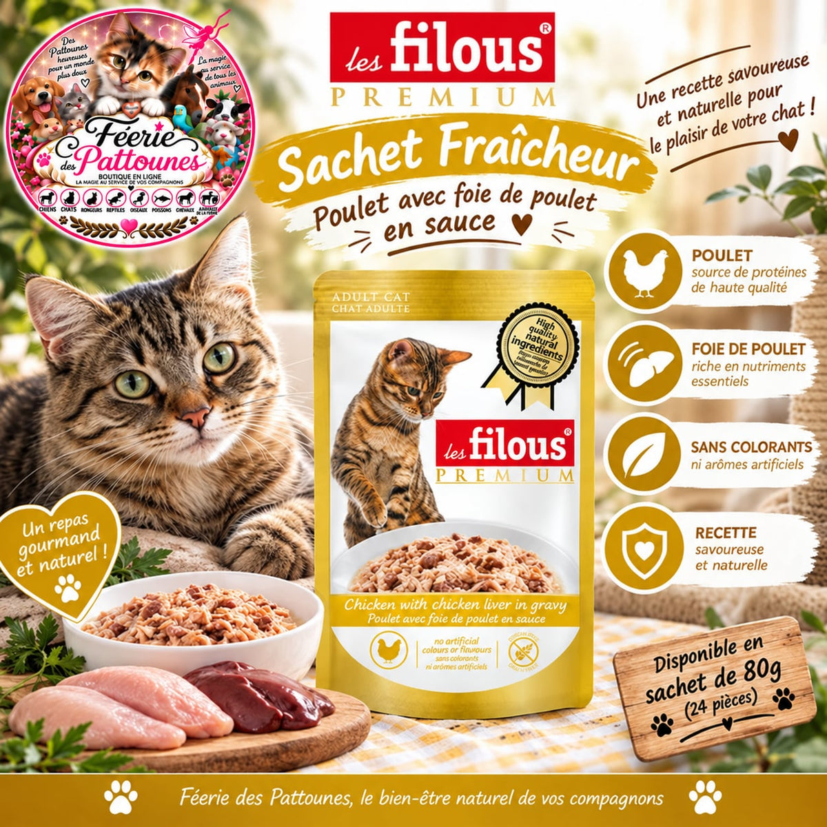 🐱🍗 Sachet Fraîcheur – Poulet & Foie de Poulet en Sauce – 80 g (x24)