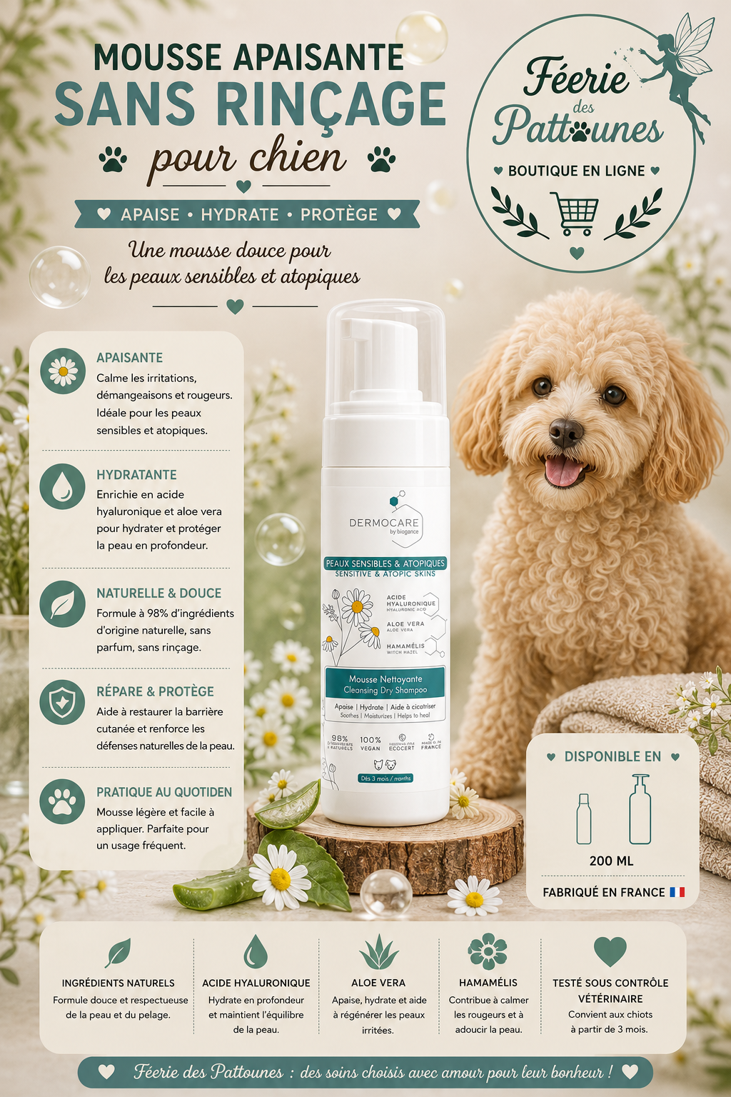 🌿Mousse Apaisante Sans Rinçage – Biogance (200 ml)