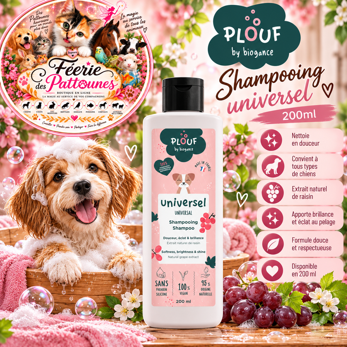 🍇 Shampooing Universel Plouf Biogance – Chien – 200 ml