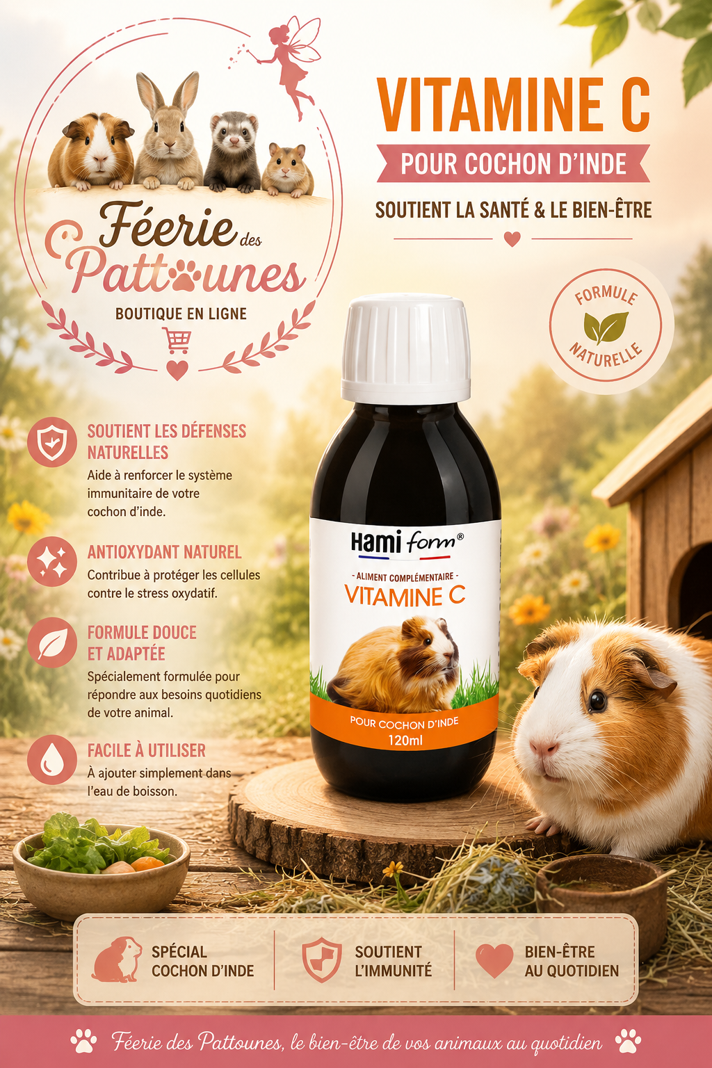 🍊🐹 Vitamine C – Complexe Liquide pour Cochon d’Inde – 120 ml
