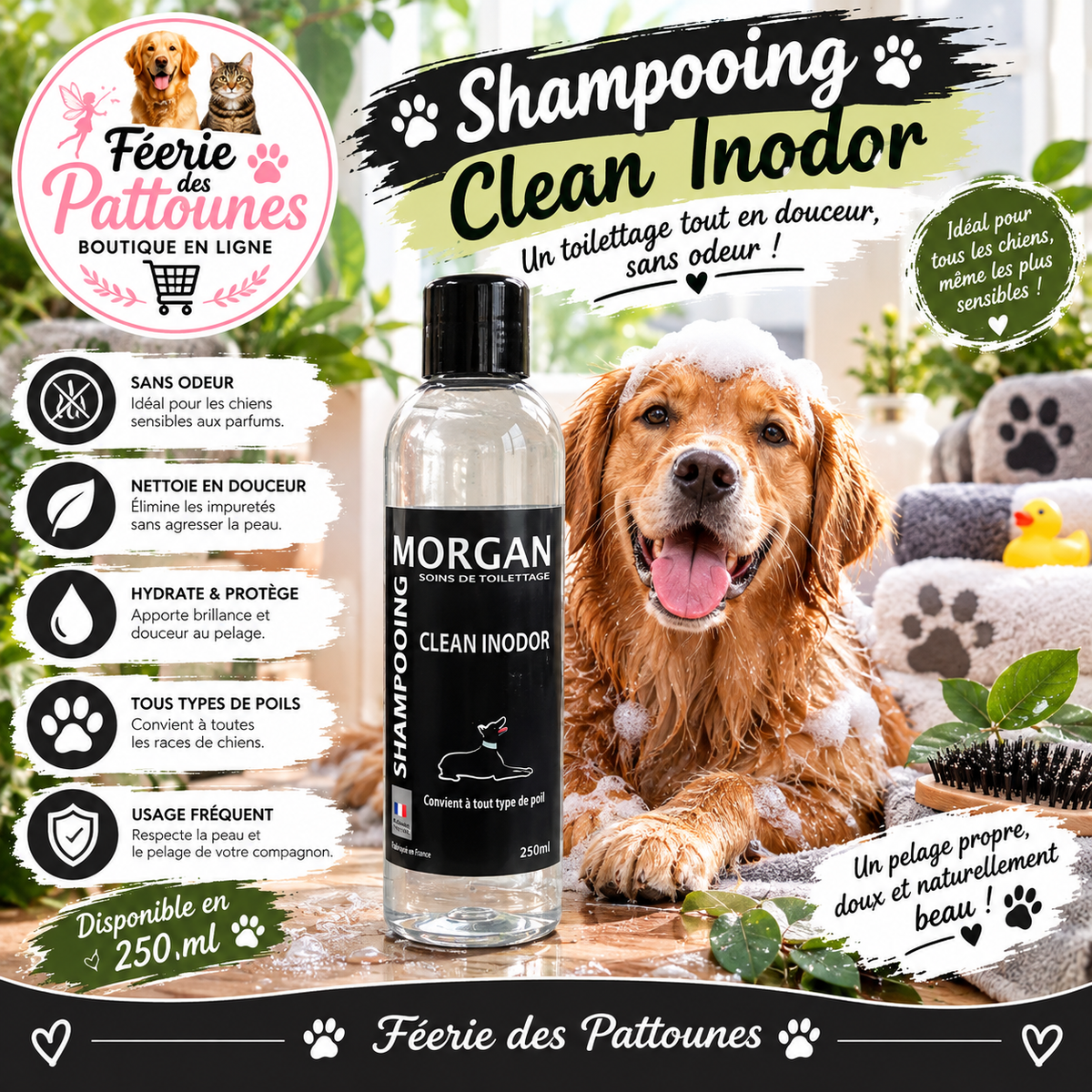 🐾🤍 Shampooing Morgan – Clean Inodor (250 ml)