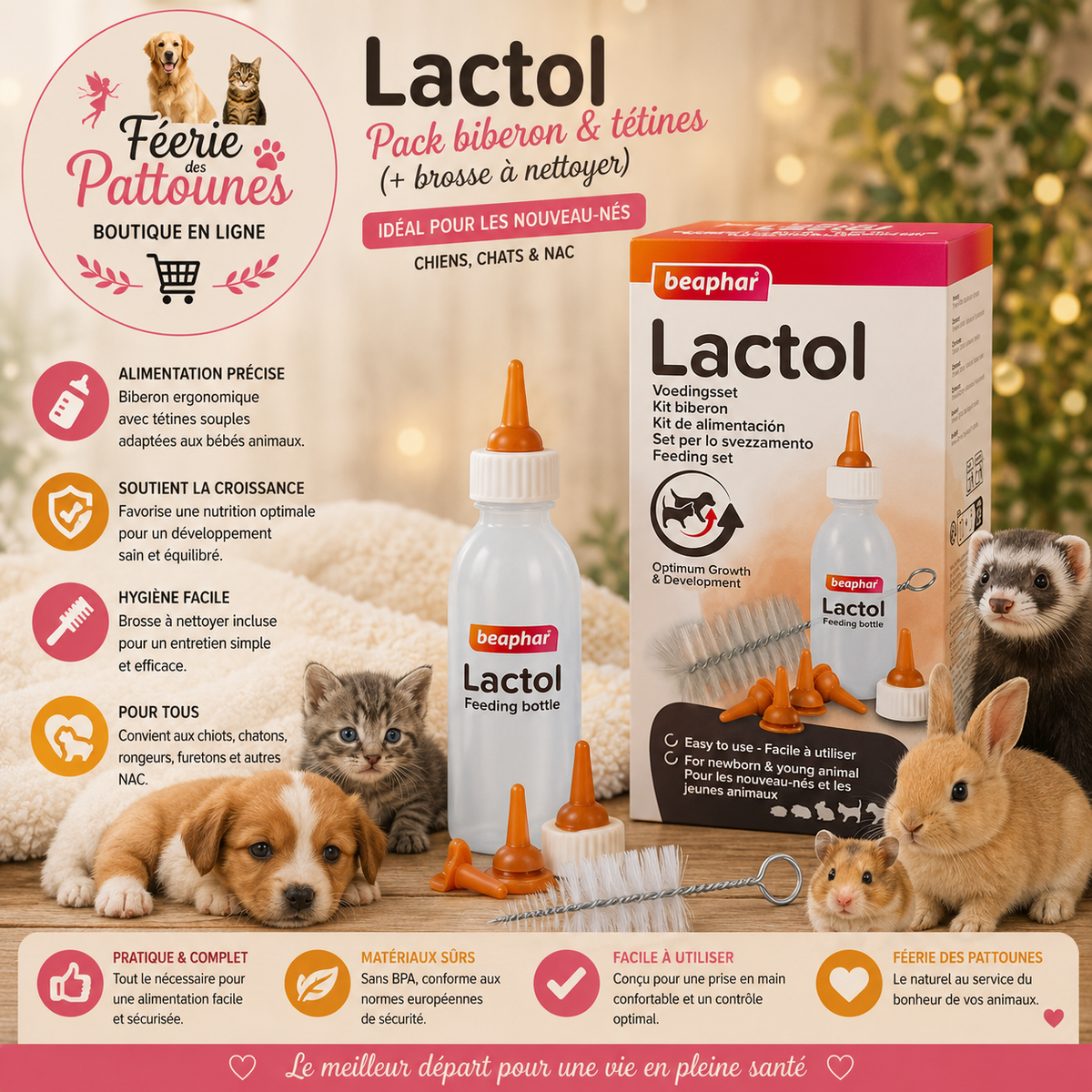 🍼🐾 Pack Biberon & Tétines – Kit Complet + Brosse de Nettoyage