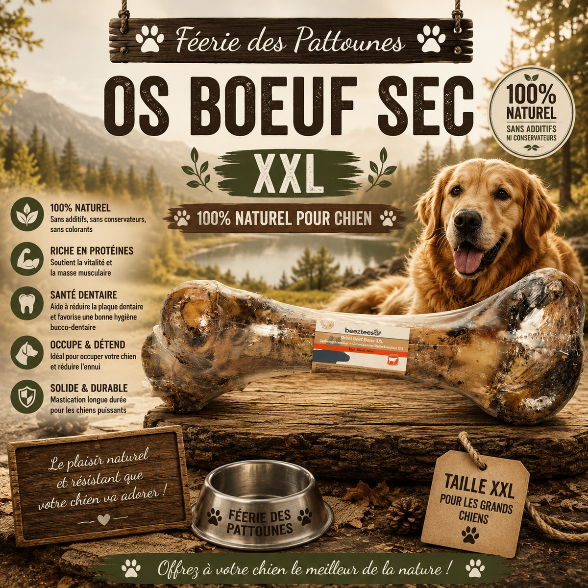 🦴 Os de Bœuf Sec XXL – Friandise Naturelle pour Chien (45–50 cm)
