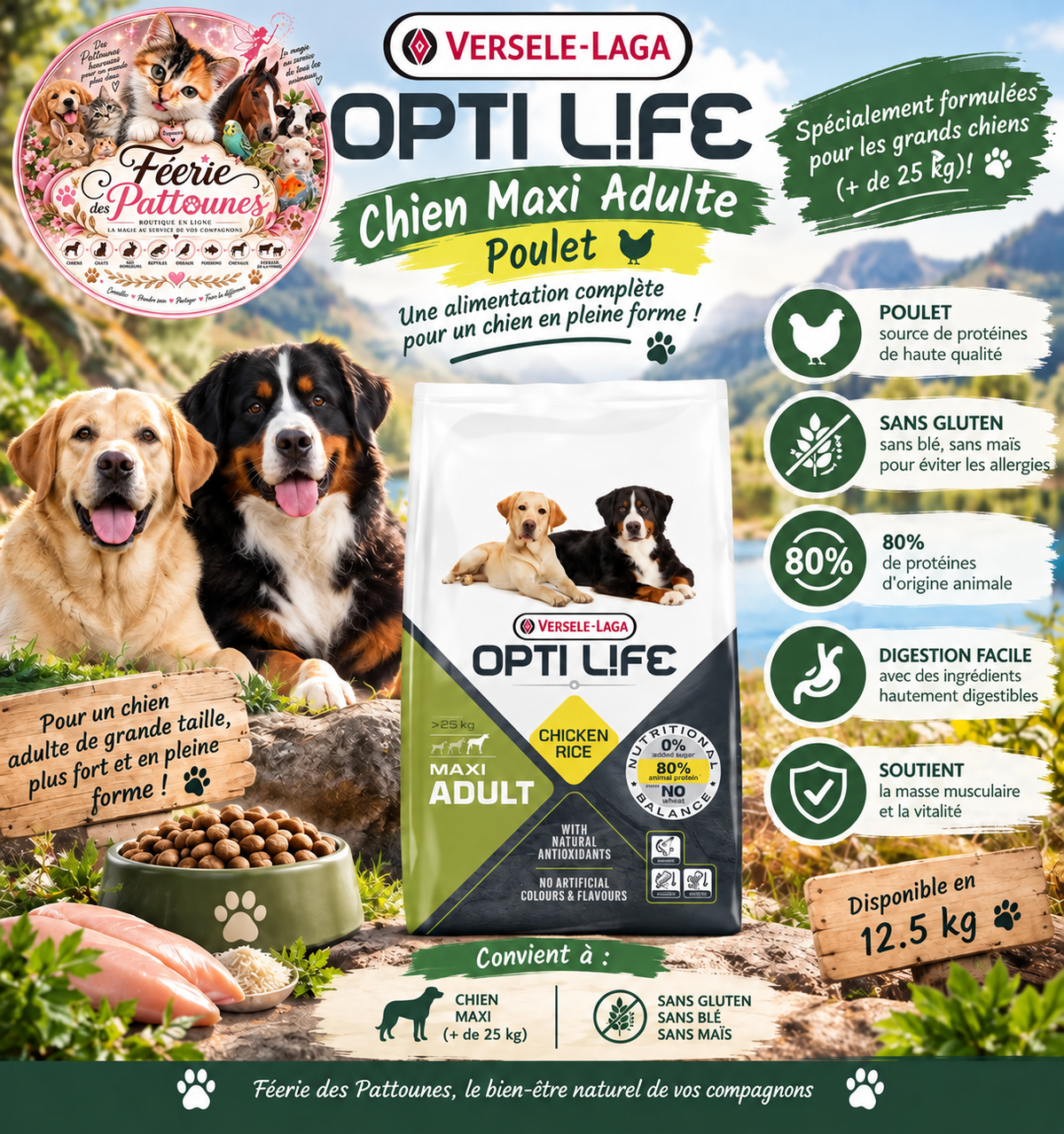 🐶💪 Opti Life – Chien Adult Maxi – Poulet & Riz – 12.5 kg