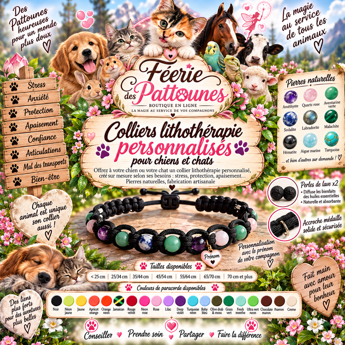 🐶🐱✨ Colliers Lithothérapie Personnalisés – Sur mesure