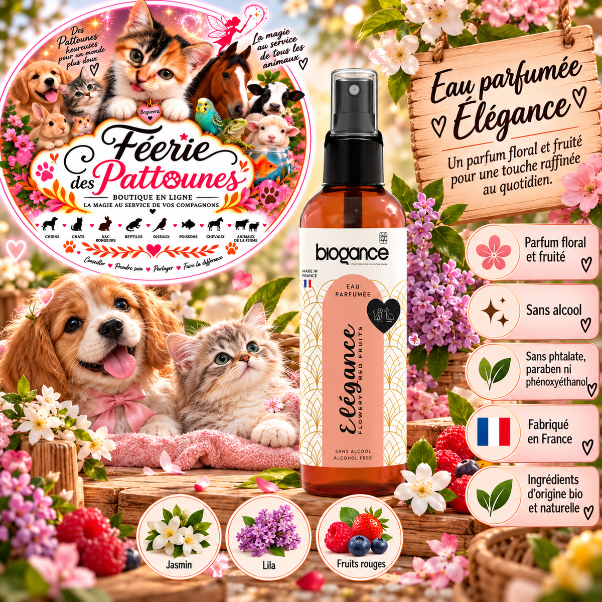 🌸✨ Eau Parfumée Élégance Biogance – Chien & Chat – 100 ml