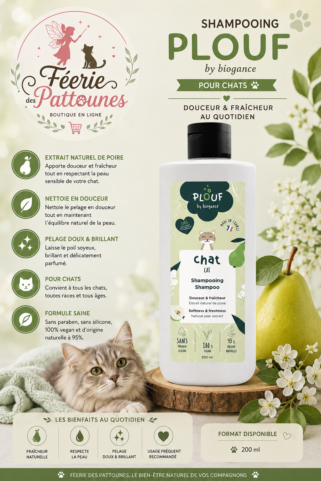 🐱✨ Shampooing Chat Plouf – Biogance (200 ml)