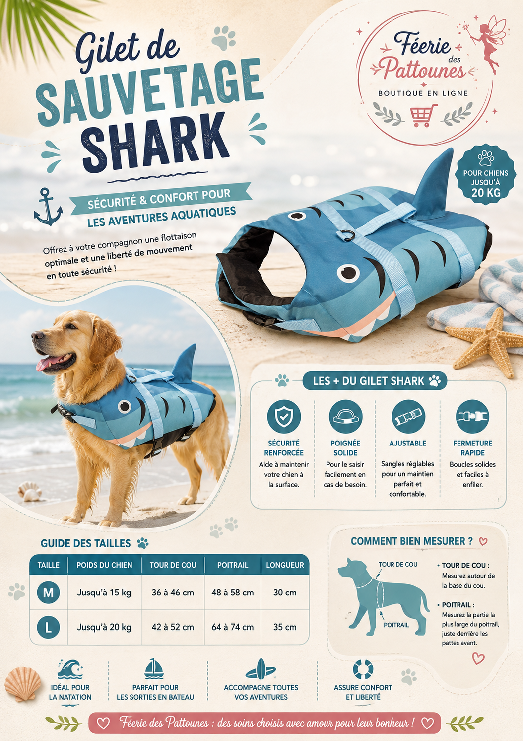 🦈 Gilet de Sauvetage Shark – Croci (Tailles M & L)