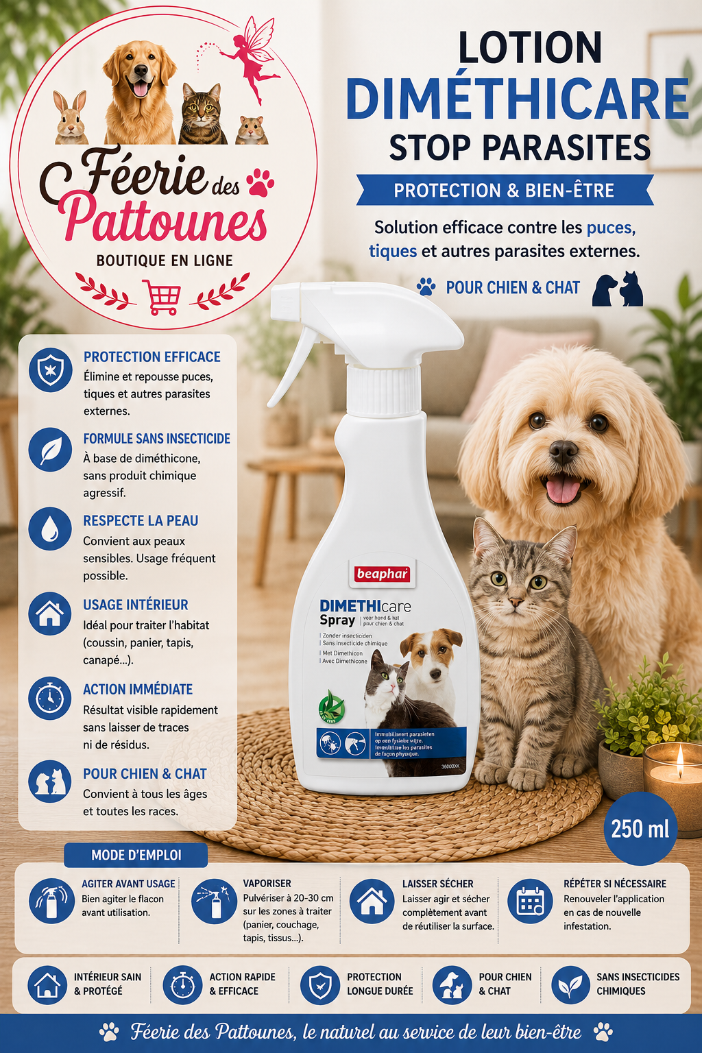 🛡️🐶🐱 Lotion Diméthicare Stop Parasites – Beaphar (250 ml)