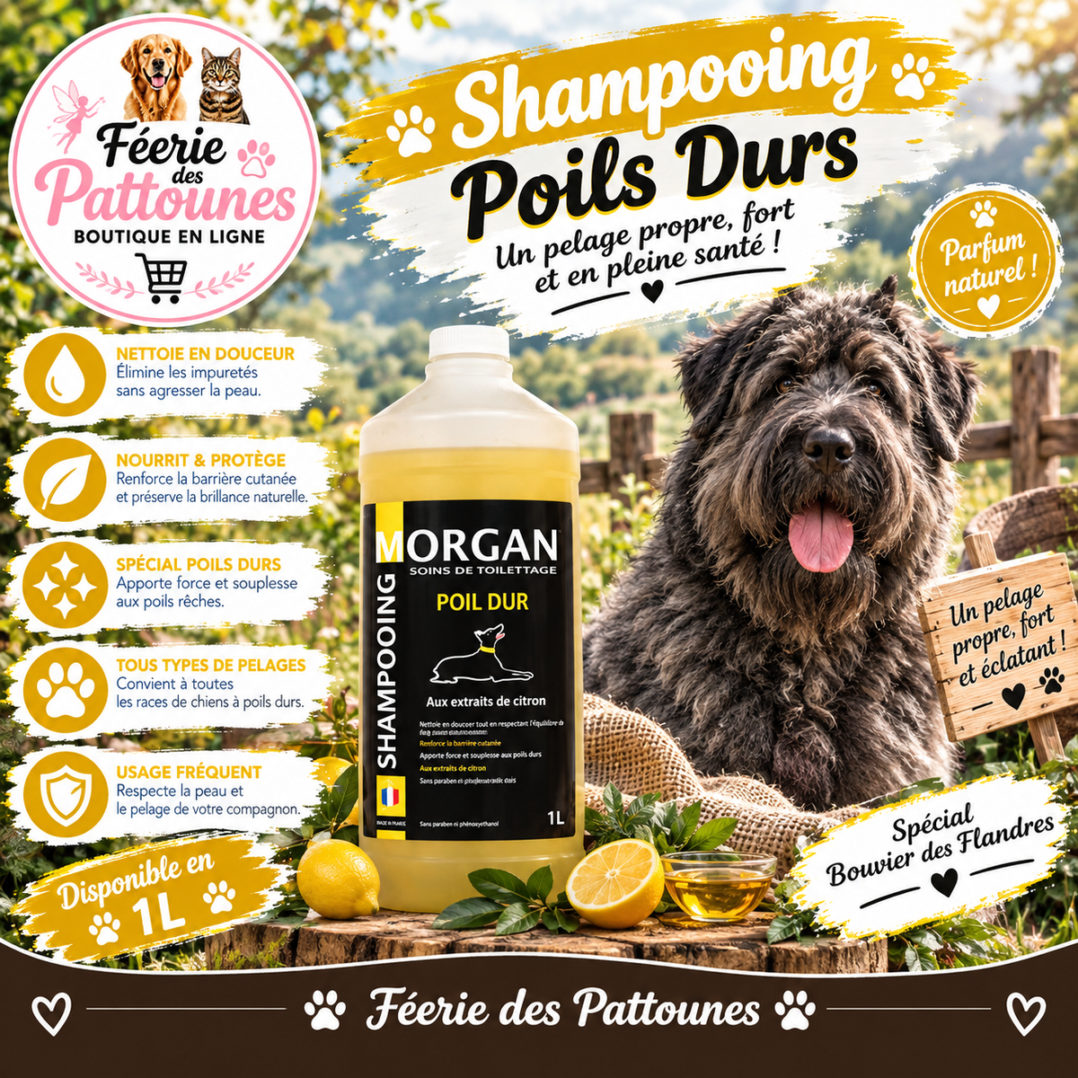 🐾🍋 Shampoing Morgan – Poils Durs (1 L)