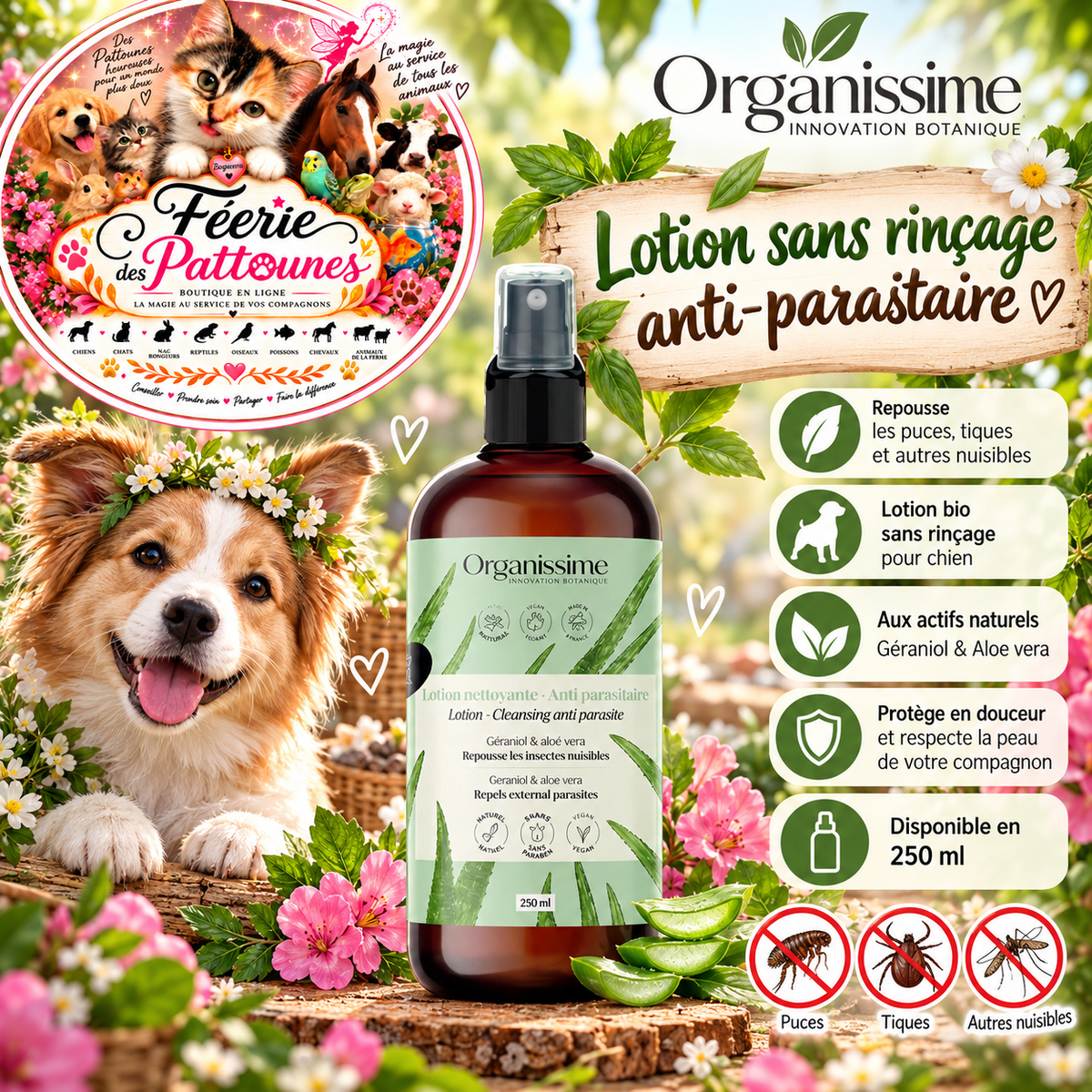 🌿 Lotion Sans Rinçage Anti-Parasitaire Biogance – Chien – 250 ml