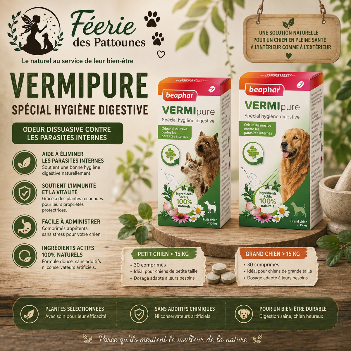 🐾 Vermipure – Comprimés Naturels pour Chien (50 comprimés)