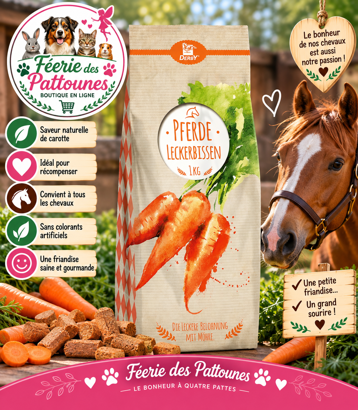 🥕🐴 DERBY – Friandises à la Carotte pour Chevaux (1 kg)