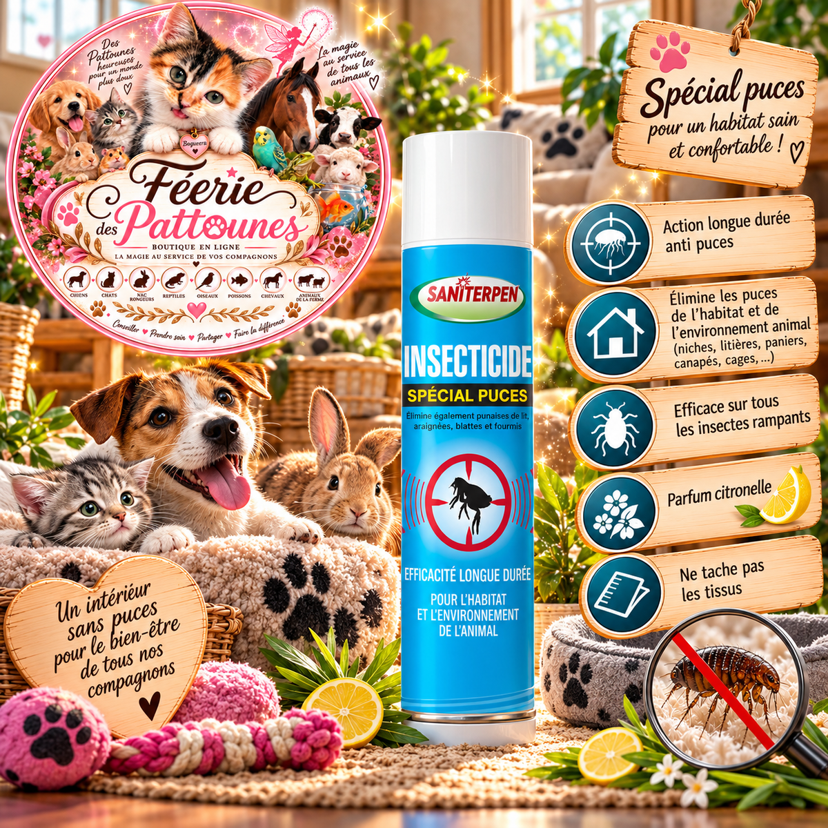 🐾 Saniterpen Insecticide Spécial Puces – 400 ml