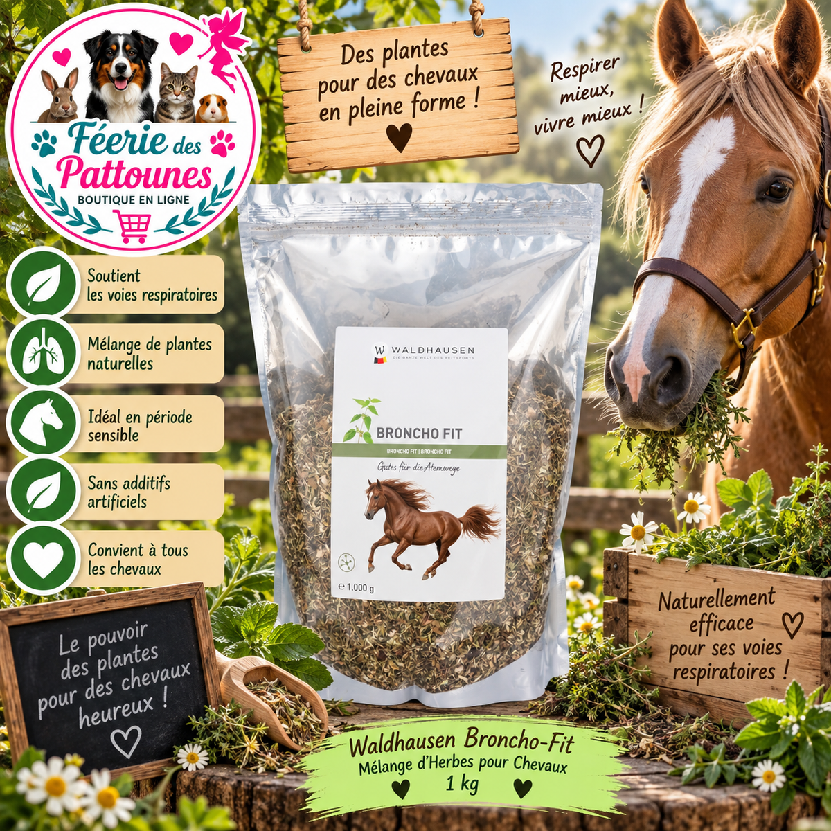 🌿🐴 Waldhausen – Broncho‑Fit Mélange d’Herbes (1 kg)