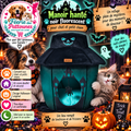 🏚️✨ Manoir Hanté Noir Fluorescent pour Chat – 40 × 50 cm