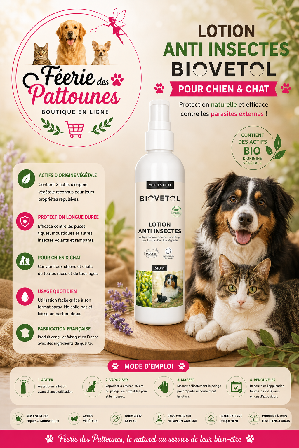 🛡️🌿 Lotion Anti‑Insectes BIOVETOL – 240 ml