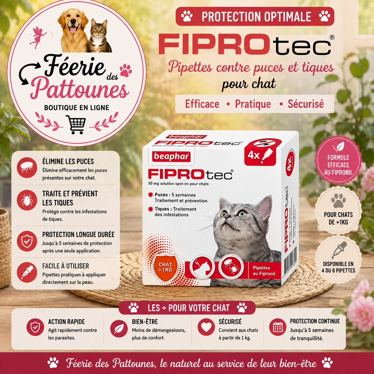 🛡️🐱 Pipettes FIPROtec – Beaphar Chat (4 ou 6 pipettes)