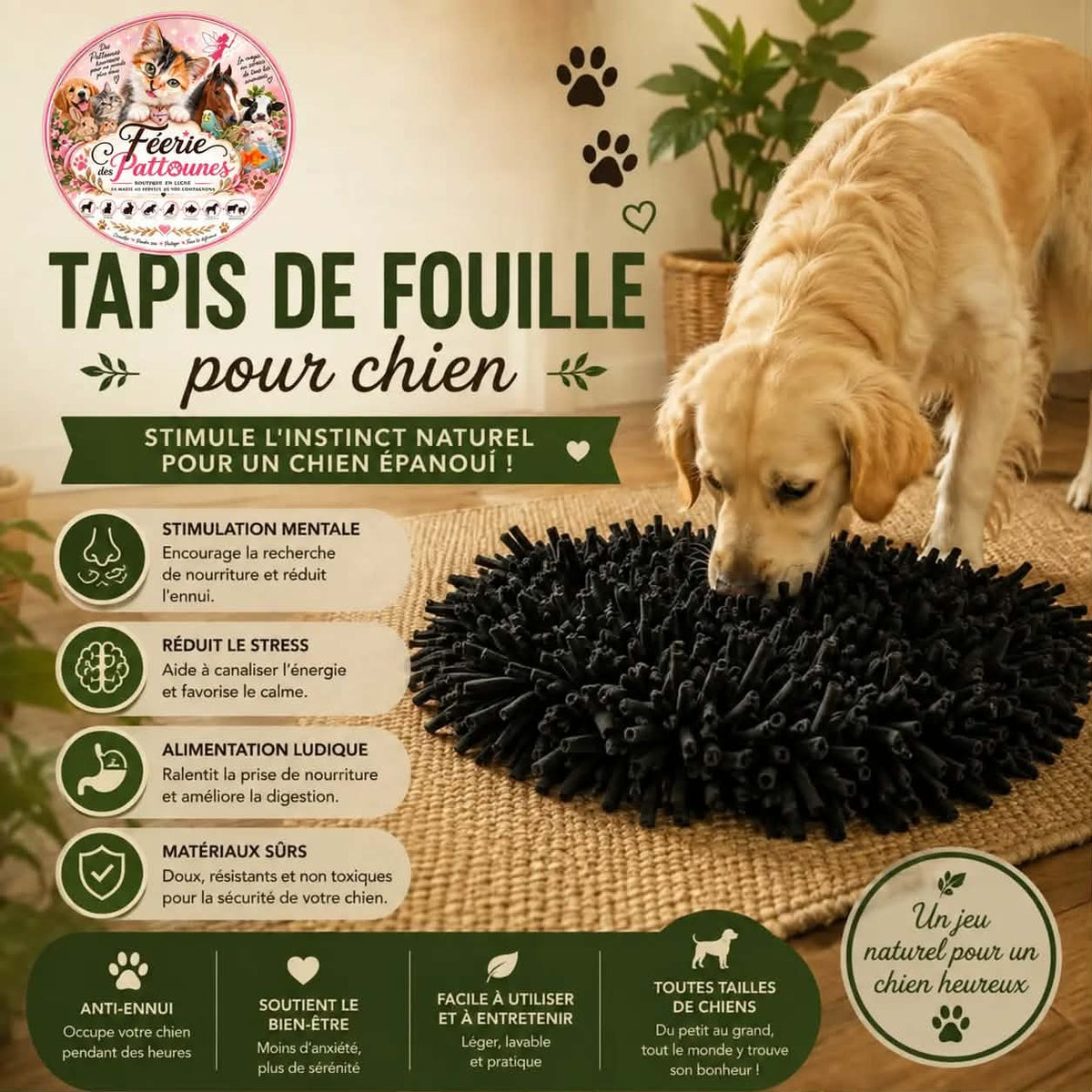 🐾 Tapis de Fouille pour Chien – Stimulation & Anti‑Glouton (45 × 30 cm)