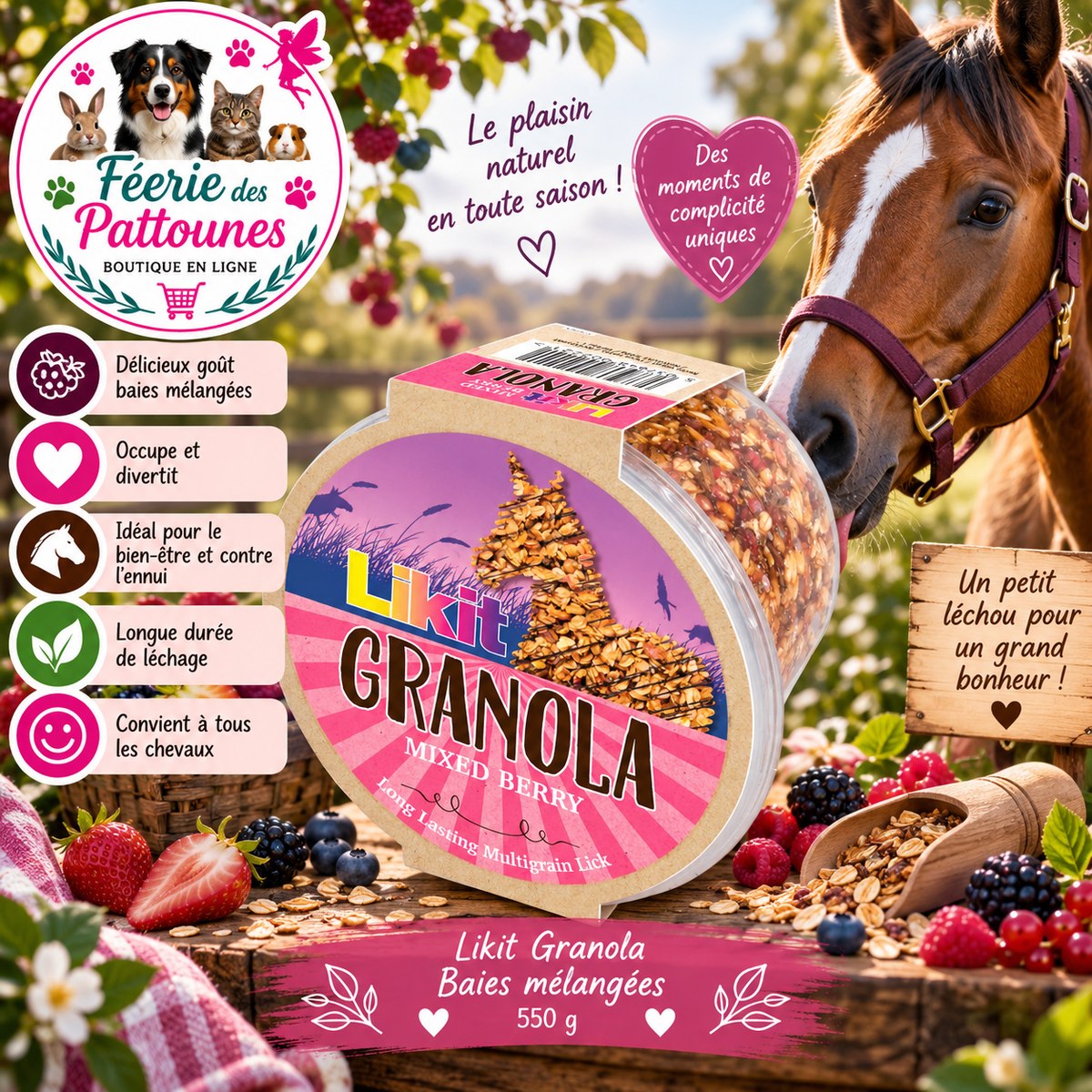 🍇🐴 Likit Granola – Bloc à Lécher Baies Mélangées (550 g)