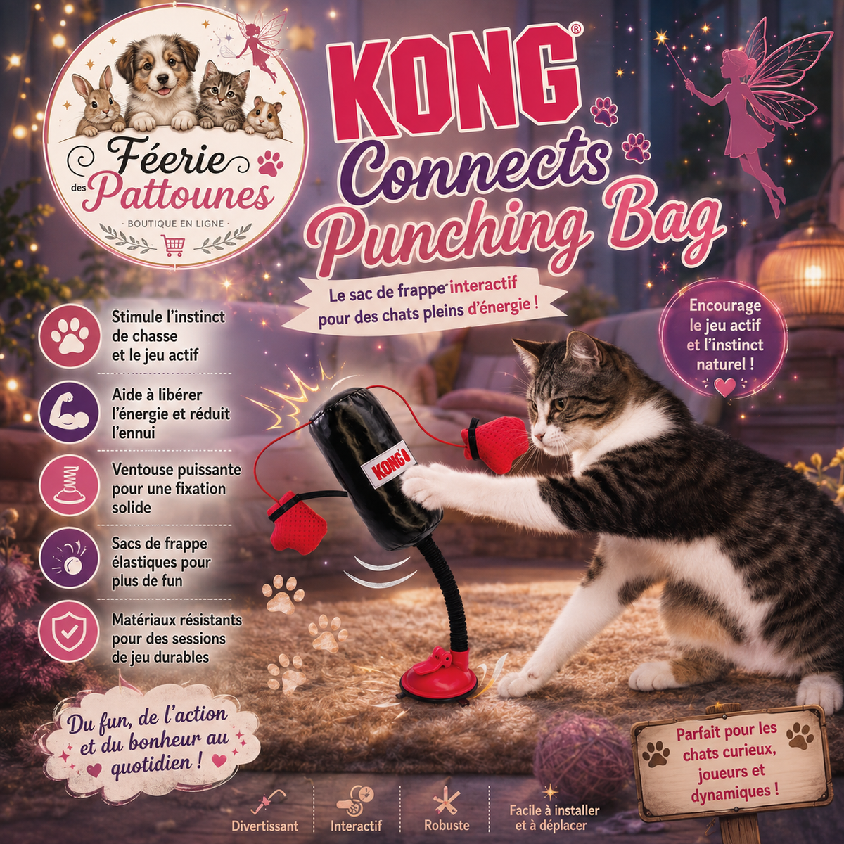 🥊 KONG® Connects Punching Bag – Sac de Boxe Interactif à Ventouse (31 cm)